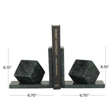 CosmoLiving Green Marble Bookends - Modern Design Set of 2