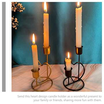 Beavorty Home Decor 2Pcs Heart Taper Candle Holder Creative Iron Candlestick Holders Vintage Candle Stand Wedding Table Centerpiece Decoration Candle Holders