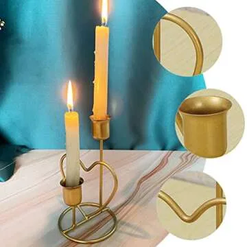 Beavorty Home Decor 2Pcs Heart Taper Candle Holder Creative Iron Candlestick Holders Vintage Candle Stand Wedding Table Centerpiece Decoration Candle Holders