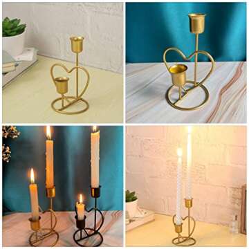 Beavorty Home Decor 2Pcs Heart Taper Candle Holder Creative Iron Candlestick Holders Vintage Candle Stand Wedding Table Centerpiece Decoration Candle Holders