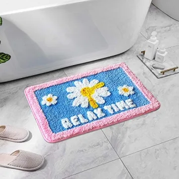 GOURIDA Cute Daisy Non-Slip Bath Rug Mat - 15.7x23.6 Blue