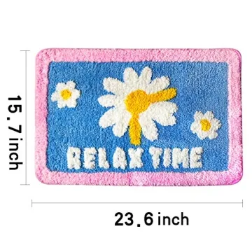 GOURIDA Cute Daisy Non-Slip Bath Rug Mat - 15.7x23.6 Blue