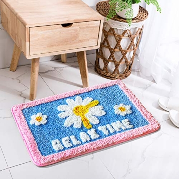 GOURIDA Cute Daisy Non-Slip Bath Rug Mat - 15.7x23.6 Blue