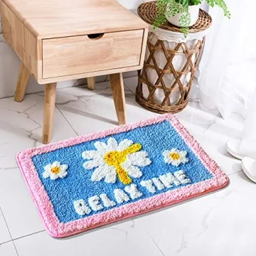 GOURIDA Cute Daisy Non-Slip Bath Rug Mat - 15.7x23.6 Blue