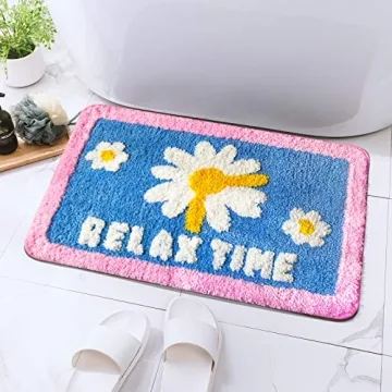 GOURIDA Cute Daisy Non-Slip Bath Rug Mat - 15.7x23.6 Blue
