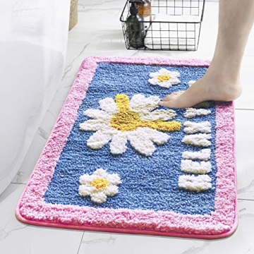 GOURIDA Cute Daisy Non-Slip Bath Rug Mat - 15.7x23.6 Blue