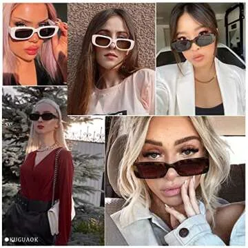 KUGUAOK 4 PACK Retro Rectangle Sunglasses Women and Men Vintage Small Square Sun Glasses UV Protection