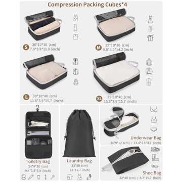 Compression Packing Cubes for Travel 8 Set Travel Organizer Bags Compression Cubes Bags Suitcase Pac...