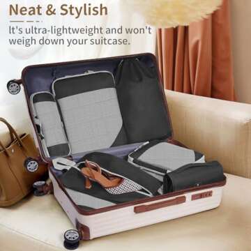 Compression Packing Cubes for Travel 8 Set Travel Organizer Bags Compression Cubes Bags Suitcase Packing Organizer Luggage Organizer Bags with Toiletries Bag and Shoe Bag Travel Essentials Black