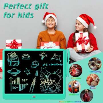 FLUESTON LCD Writing Tablet, Doodle Board Toys Gifts for 3-8 Year Old Girls Boys, 15 Inch Colorful Electronic Board Drawing Pad for Kids, Gifts for Toddler Educational Learning Travel Birthday, Green