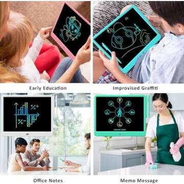 FLUESTON LCD Writing Tablet, Doodle Board Toys Gifts for 3-8 Year Old Girls Boys, 15 Inch Colorful Electronic Board Drawing Pad for Kids, Gifts for Toddler Educational Learning Travel Birthday, Green