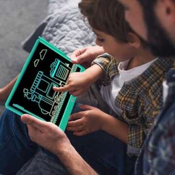 FLUESTON LCD Writing Tablet, Doodle Board Toys Gifts for 3-8 Year Old Girls Boys, 15 Inch Colorful Electronic Board Drawing Pad for Kids, Gifts for Toddler Educational Learning Travel Birthday, Green