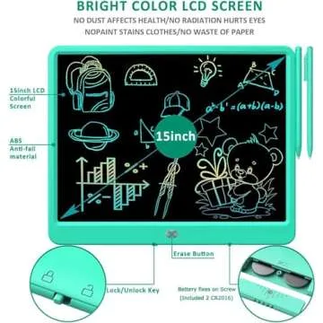 FLUESTON LCD Writing Tablet, Doodle Board Toys Gifts for 3-8 Year Old Girls Boys, 15 Inch Colorful Electronic Board Drawing Pad for Kids, Gifts for Toddler Educational Learning Travel Birthday, Green