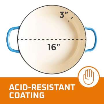 Bruntmor Enameled Cast Iron Dutch Oven - 3.8 Qt Casserole Dish with Handles and Lid - Non-Stick Enamel Coated Cast Iron Skillet - Braiser Pan Cookware with Steel Knob Cover - Marine Blue