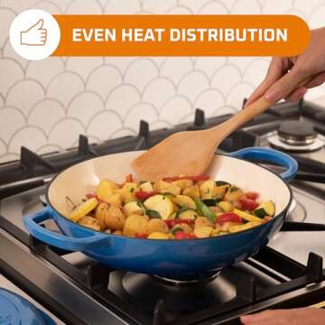 Bruntmor Enameled Cast Iron Dutch Oven - 3.8 Qt Casserole Dish with Handles and Lid - Non-Stick Enamel Coated Cast Iron Skillet - Braiser Pan Cookware with Steel Knob Cover - Marine Blue