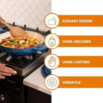 Bruntmor Enameled Cast Iron Dutch Oven - 3.8 Qt Casserole Dish with Handles and Lid - Non-Stick Enamel Coated Cast Iron Skillet - Braiser Pan Cookware with Steel Knob Cover - Marine Blue