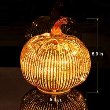 hvfun Mercury Glass Light up Pumpkin with Timer- Fall Decoration for Home-Lamps for Festive Decoration-Halloween Decorations (Gold)