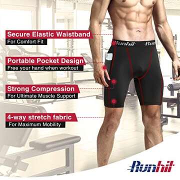 Runhit Men's Compression Shorts with Pockets(3 Pack),Tights Spandex Shorts Workout Underwear for Men Running Workout Athletic