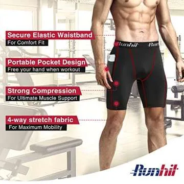 Runhit Men's Compression Shorts with Pockets(3 Pack),Tights Spandex Shorts Workout Underwear for Men Running Workout Athletic