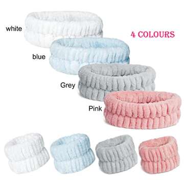 mifengda 12 Pieces Spa Facial Headband and Wrist Washband Set, Women Makeup Headband, Girls Washing Face Headband, Soft Microfiber, Pink, White, Blue, Grey