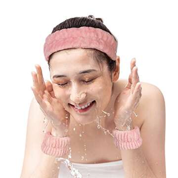 mifengda 12 Pieces Spa Facial Headband and Wrist Washband Set, Women Makeup Headband, Girls Washing Face Headband, Soft Microfiber, Pink, White, Blue, Grey