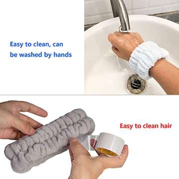 mifengda 12 Pieces Spa Facial Headband and Wrist Washband Set, Women Makeup Headband, Girls Washing Face Headband, Soft Microfiber, Pink, White, Blue, Grey