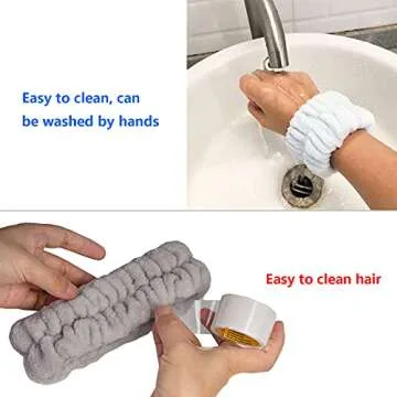 mifengda 12 Pieces Spa Facial Headband and Wrist Washband Set, Women Makeup Headband, Girls Washing Face Headband, Soft Microfiber, Pink, White, Blue, Grey