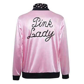 ZIFUNMUR 1950s Pink Satin Jacket with Polka Dot Neck Scarf for Women