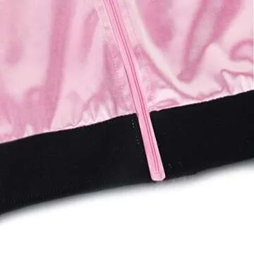 ZIFUNMUR 1950s Pink Satin Jacket with Neck Scarf