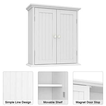 ChooChoo Bathroom Wall Cabinet, Over The Toilet Space Saver Storage Cabinet, Medicine Cabinet with 2 Door and Adjustable Shelves, Cupboard