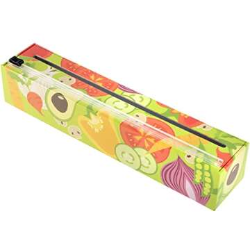 Chicwrap Veggies Refillable Plastic Wrap Dispenser - Includes 12" x 250' Roll Professional Grade Disposable Plastic Wrap - Reusable Dispenser w/Slide Cutter - Ideal Dispenser & Saves Money