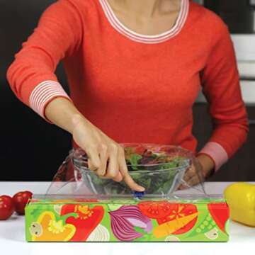 Chicwrap Veggies Refillable Plastic Wrap Dispenser - Includes 12" x 250' Roll Professional Grade Disposable Plastic Wrap - Reusable Dispenser w/Slide Cutter - Ideal Dispenser & Saves Money