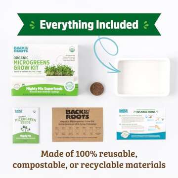 Back to the Roots Organic Microgreens Grow Kit with Ceramic Planter, Expandable Soil, Organic Seeds, and Germination Lid
