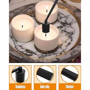 YOUTUOY 4 in1 Candle Accessory Set with Storage Tray Plate, Candle Wick Trimmer, Candle Wick Snuffer, Candle Wick Dipper, Great for Scented Candles Lovers (Matte Black)