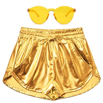Perfashion Women’s Gold Metallic Shorts for Summer Fashion and Fitness Outfits