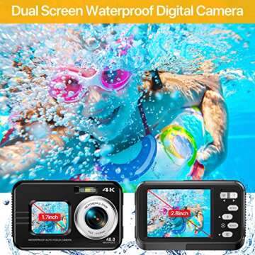 Underwater Cameras, 4K Waterproof Digital Camera 48 MP Autofocus Function Selfie Dual Screens with 1...
