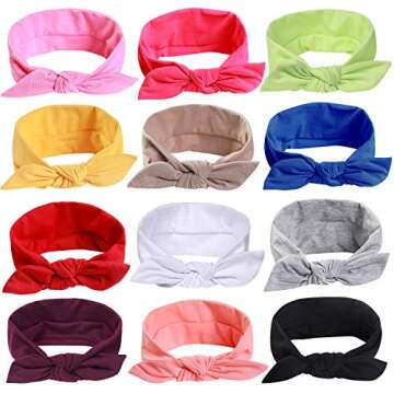 Jeatonge 12pcs Solid Color Headbands for Women Headwraps Hair Bands with Bows Stretchy Head Bands for Women's Hair Accessories Fashion Sport Bandana