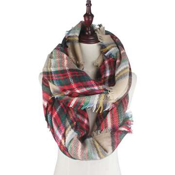 Women's Fall Winter Scarf Classic Tassel Plaid Tartan Scarf Warm Soft Chunky Large Blanket Wrap Shawl Scarves Christmas Red Green Beige