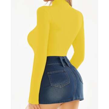 MANGOPOP Women's Mock Turtle Neck Long Sleeve Tops Bodysuit Jumpsuit