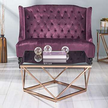 Great Deal Furniture Modern Glam Tempered Glass and Stainless Steel Coffee Table, Black and Rose Gol...