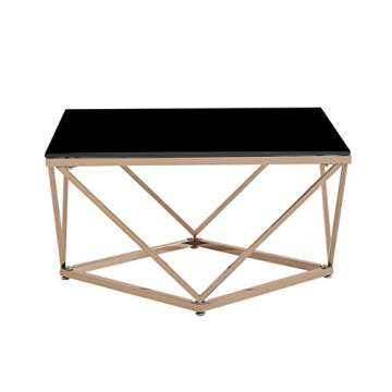 Great Deal Furniture Modern Glam Tempered Glass and Stainless Steel Coffee Table, Black and Rose Gold