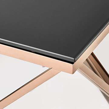 Great Deal Furniture Modern Glam Tempered Glass and Stainless Steel Coffee Table, Black and Rose Gold