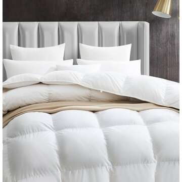 Maple&Stone Feather Down Comforter Queen Size All Season White Down Duvet Insert Ultra Soft 100% Cot...
