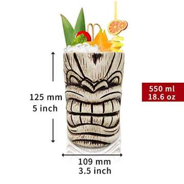 LINALL Tiki Mugs - Heavy Duty Ceramic Cocktail Mug, 16.8oz for Mai Tai and Tropical Drinks