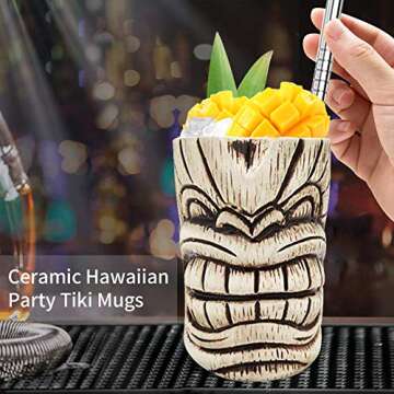 LINALL Tiki Mugs - Durable Ceramic Cocktail Mug for Parties