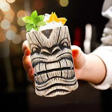 LINALL Tiki Mugs - Durable Ceramic Cocktail Mug for Parties