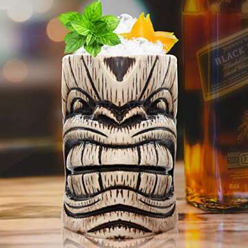 LINALL Tiki Mugs - Durable Ceramic Cocktail Mug for Parties
