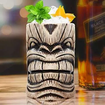 LINALL Tiki Mugs - Durable Ceramic Cocktail Mug for Parties