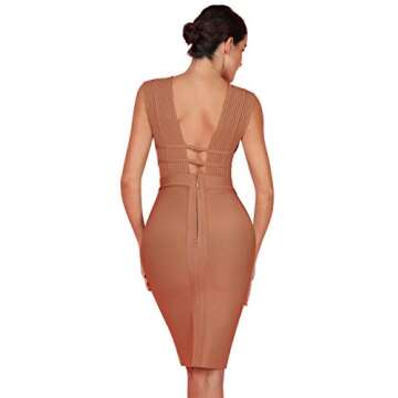 UONBOX Sleeveless Deep Plunge V Neck Bandage Dress XL