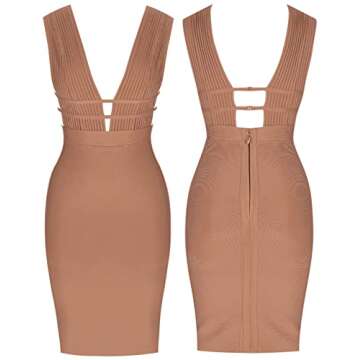 UONBOX Sleeveless Deep Plunge V Neck Bandage Dress XL